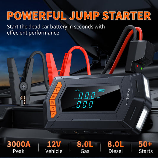 Jump Starter with Air Inflator Deflator Compressor, 4000A Car Battery Jump Starter with Air Compressor Seven in One Jumper Box for 10L Gas 9L Diesel Vehicles with 150PSI Tire Inflator
