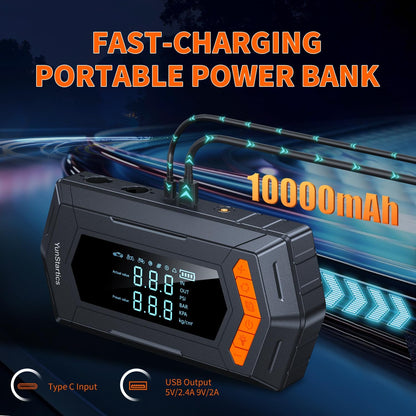 Jump Starter with Air Inflator Deflator Compressor, 4000A Car Battery Jump Starter with Air Compressor Seven in One Jumper Box for 10L Gas 9L Diesel Vehicles with 150PSI Tire Inflator